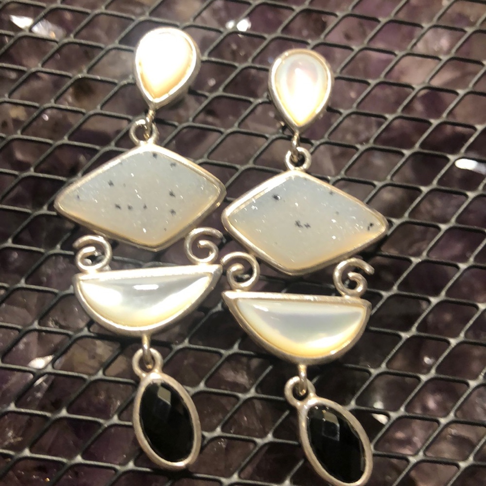 SS 925 Multi-gemstone/Shape Dangle Druzy earrings